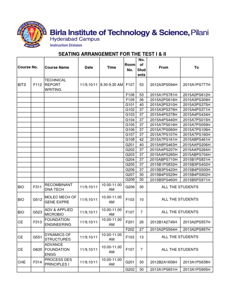 Course Schedule and Seating Arrangements | PDF | Computer Science ...