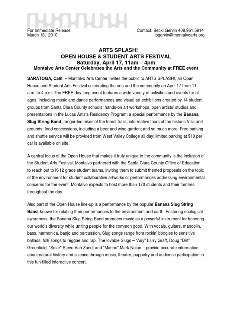 Montalvo Presents Arts Splash! Open House PDF Entertainment