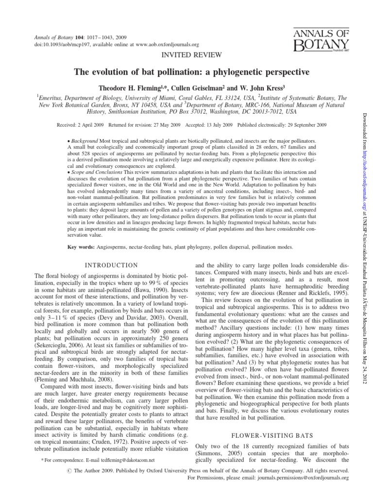 Bat Pollination Evolution Overview | PDF | Flowers | Pollination