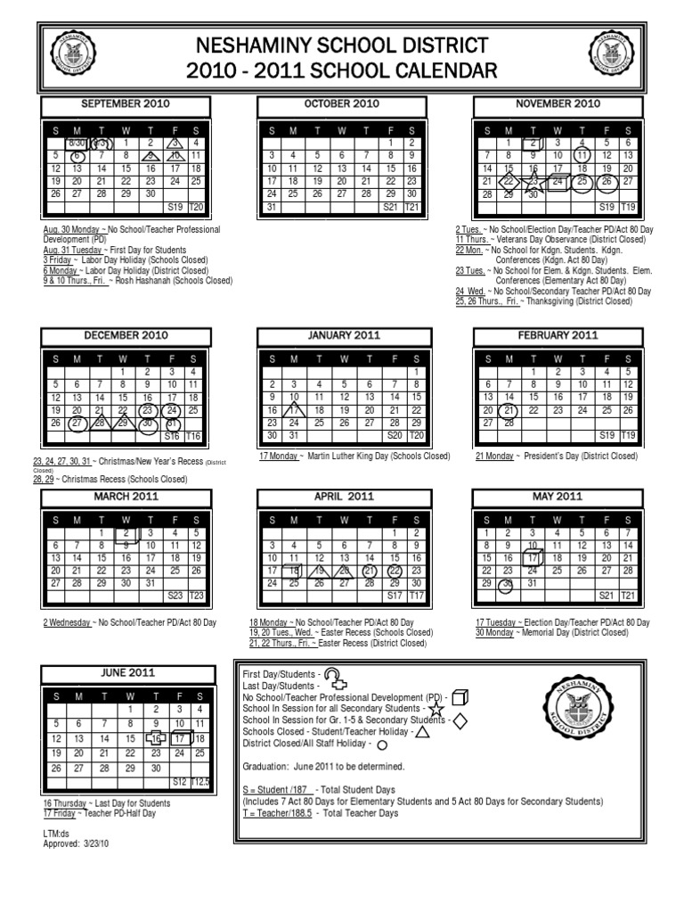 2010 2011 School Calendar Board Approved 32310 PDF Public Holiday Observances