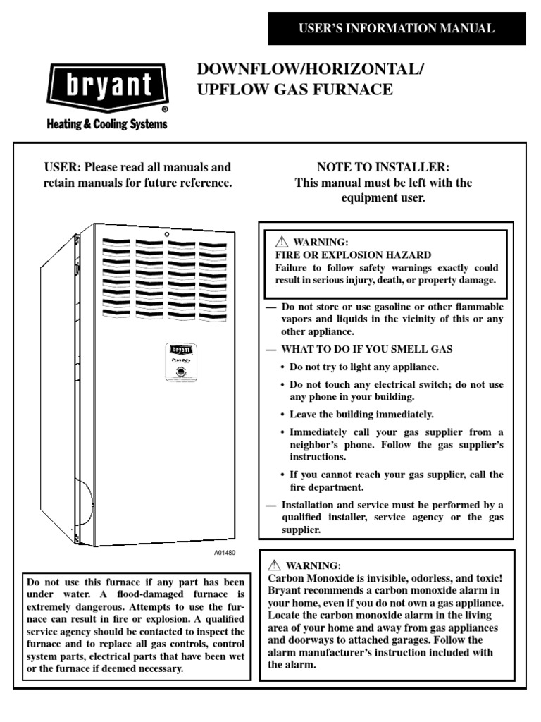 Bryant Plus 80 Manual | PDF | Furnace | Thermostat