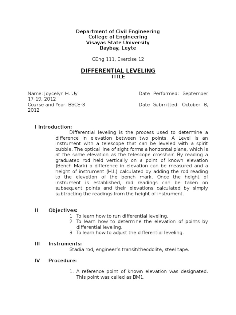 Differential Levelling PDF Land Use Geomatics