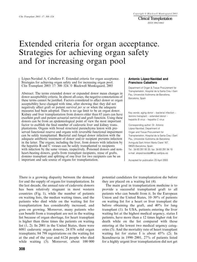 Extended Criteria For Organ Acceptance Strategies ClinTransplant PDF