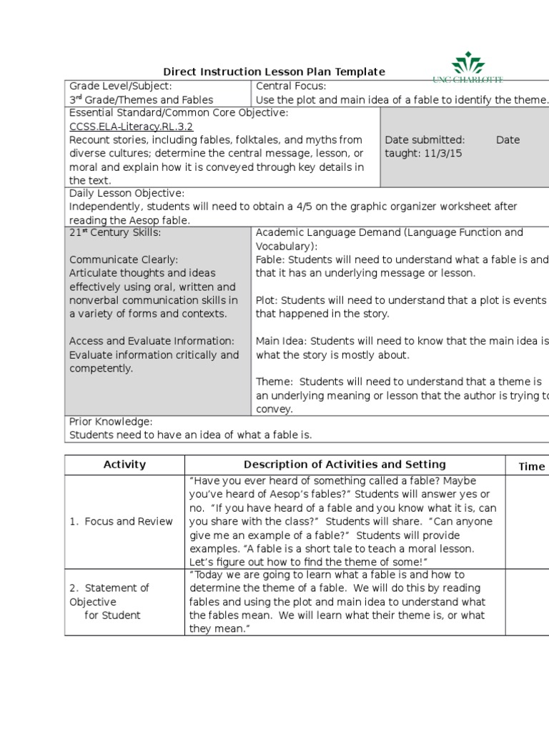 fable lesson plan 3rd grade | Fable | Lesson Plan