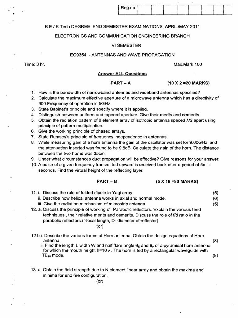 Ec9354 Antennas and Wave Propagation English Question Paper Apr 11