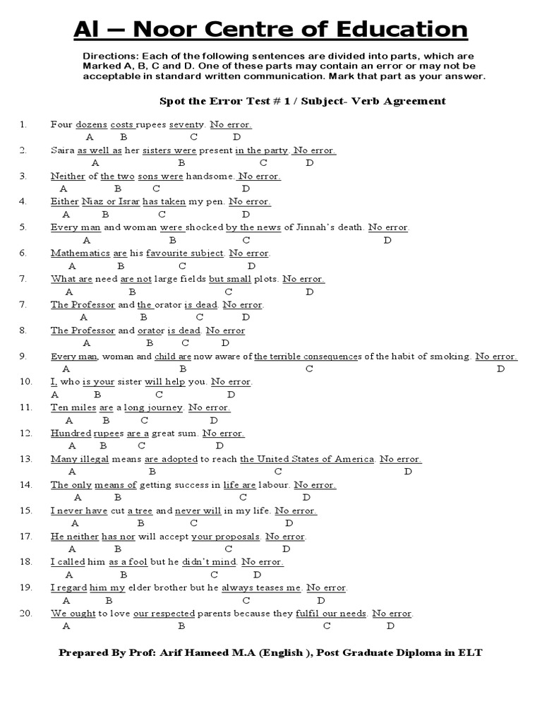 Spot The Error Test 1 Pdf