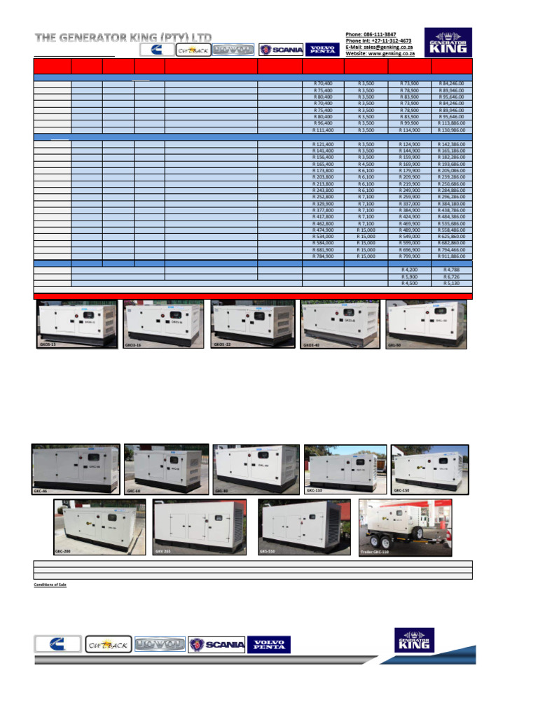 Generator Price List - November 2015 | PDF | Manufactured Goods ...