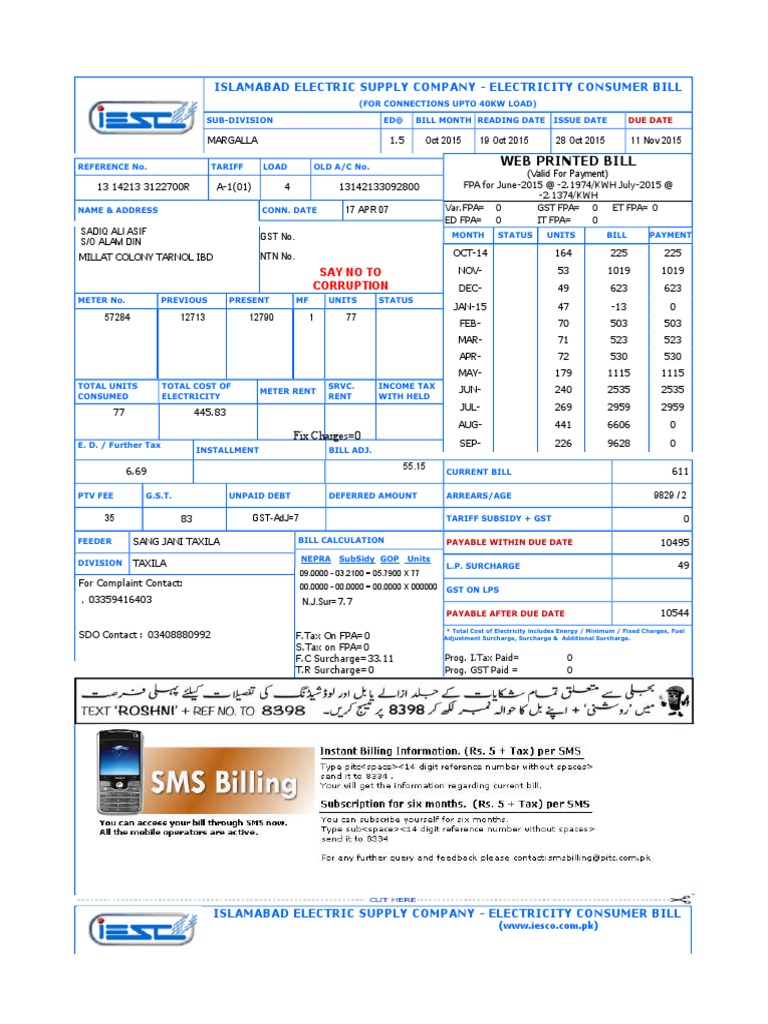 IESCO Online Consumer Bill