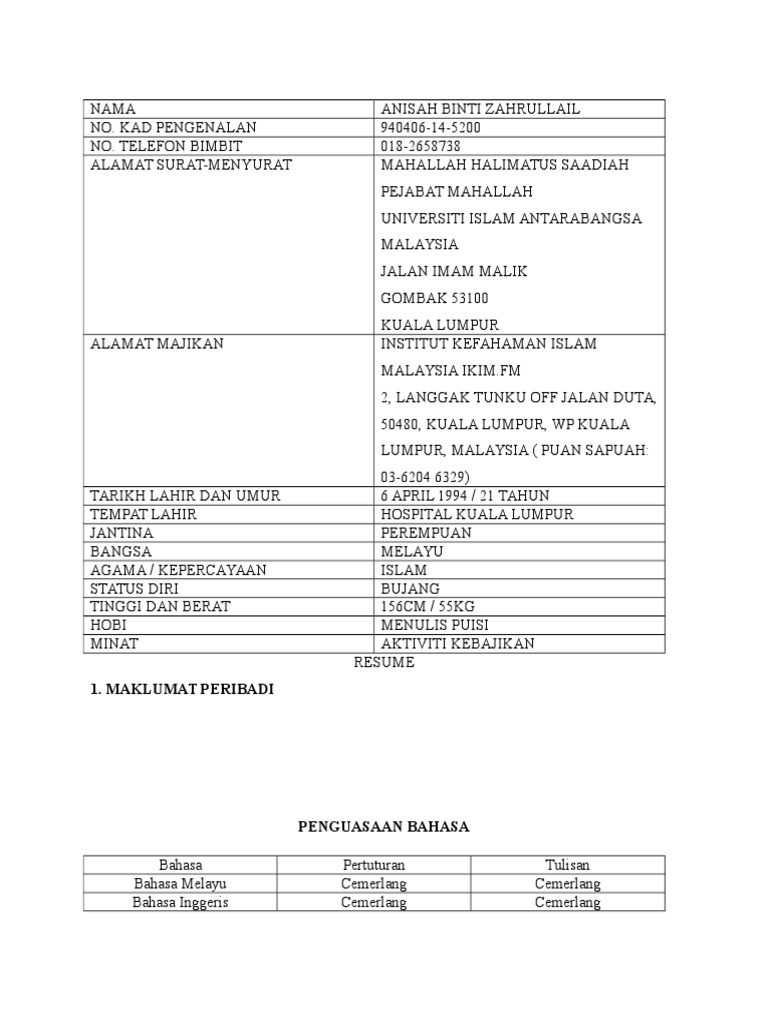 Resume Anisah Pdf
