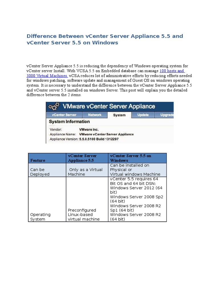 Difference Between VCenter Server Appliance 5.5 and VCenter Server 5.5