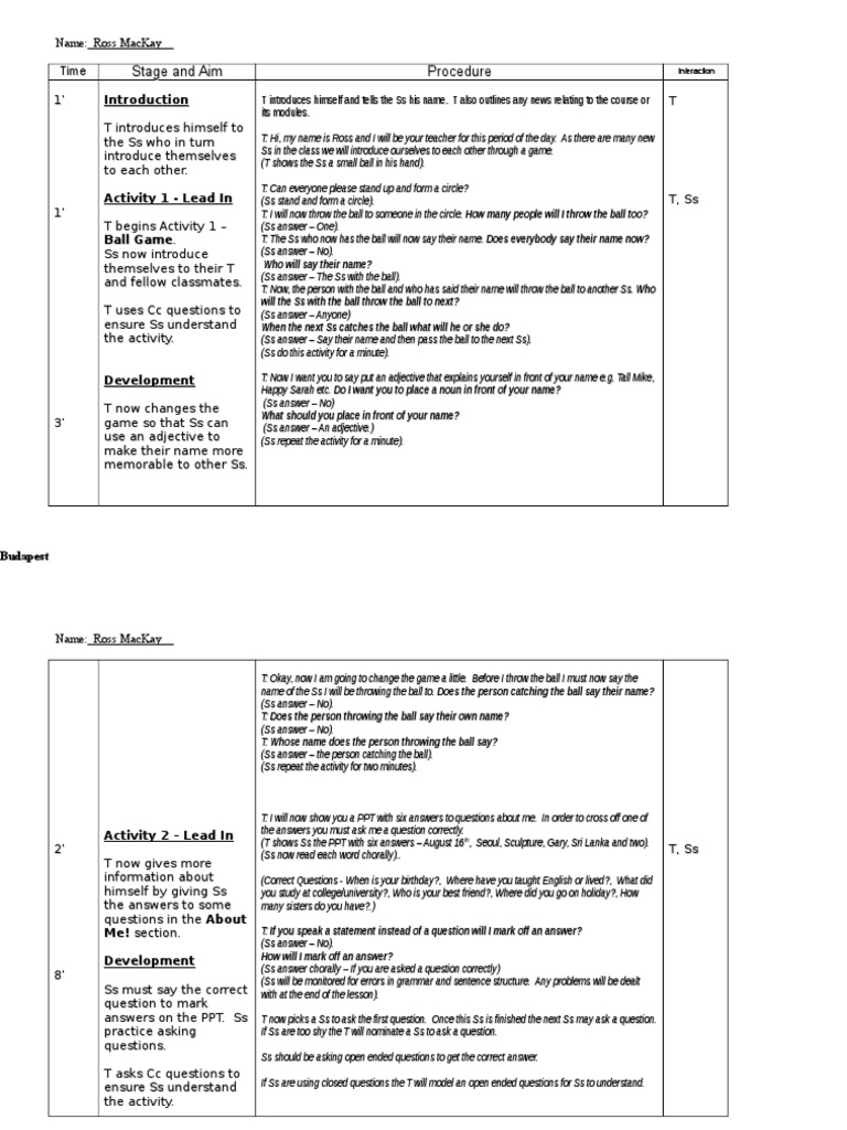 English Lesson Plan Procedure | Question | Cognitive Science