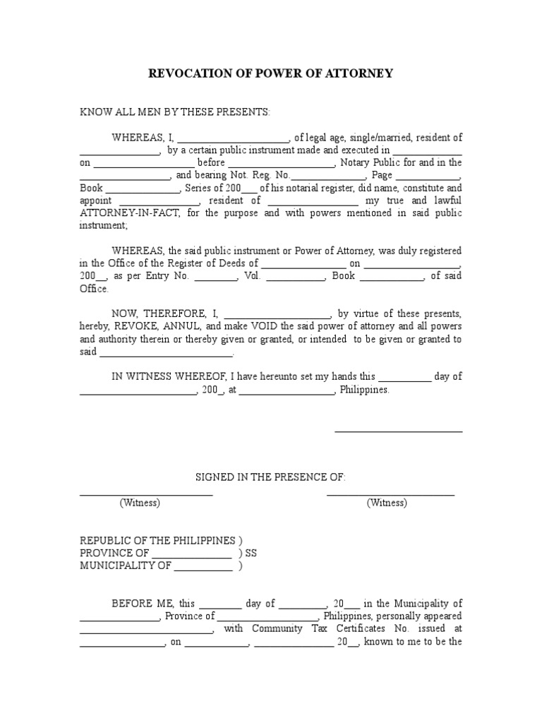 Power of Attorney Revocation | PDF | Power Of Attorney | Notary Public