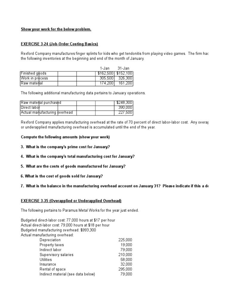 Overhead practice questions Debits And Credits Inventory