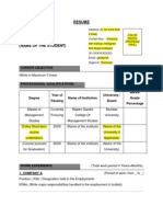 Format of Resume for  Students