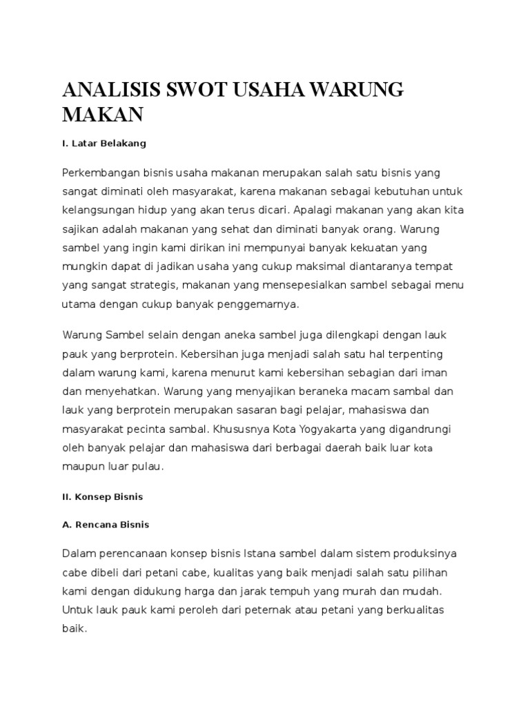 Analisis Swot Usaha Warung Makan Docx
