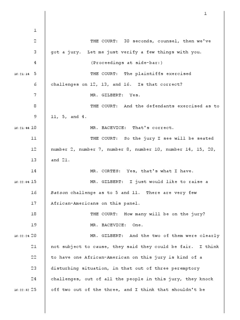Batson challenge transcript in Smith v. Jones Batson V. Kentucky