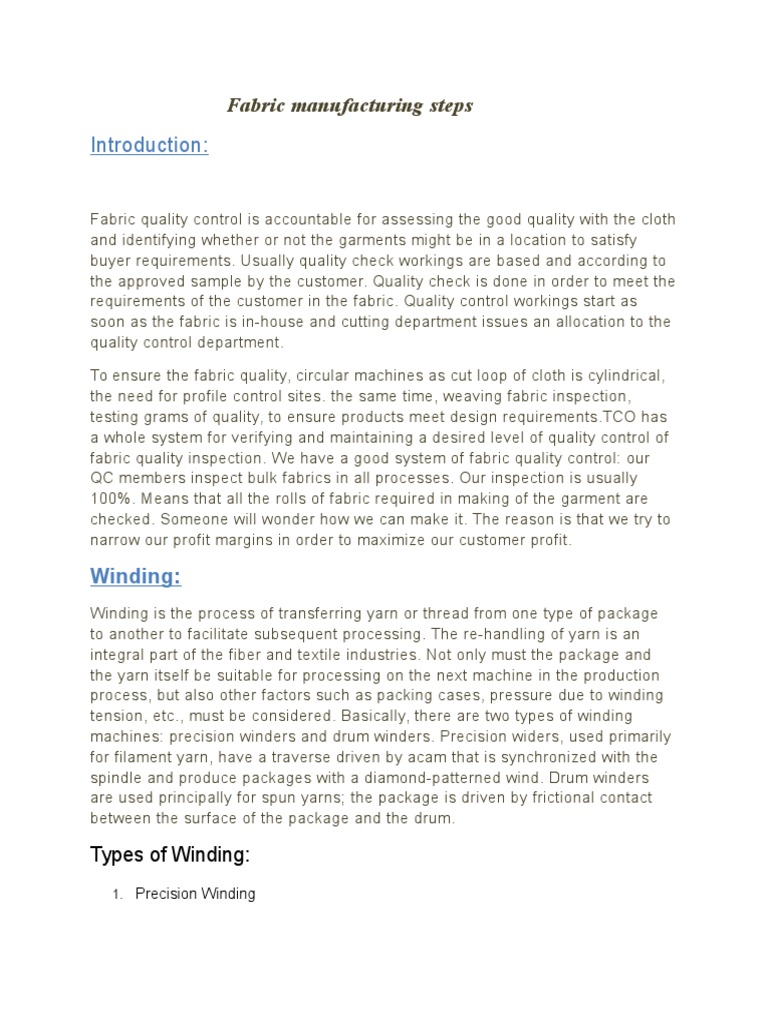 Fabric Manufacturing Process Overview | PDF | Loom | Weaving