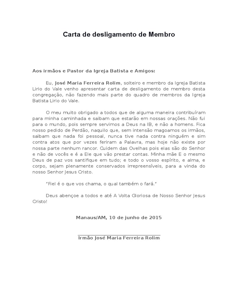 Carta De Desligamento Pdf