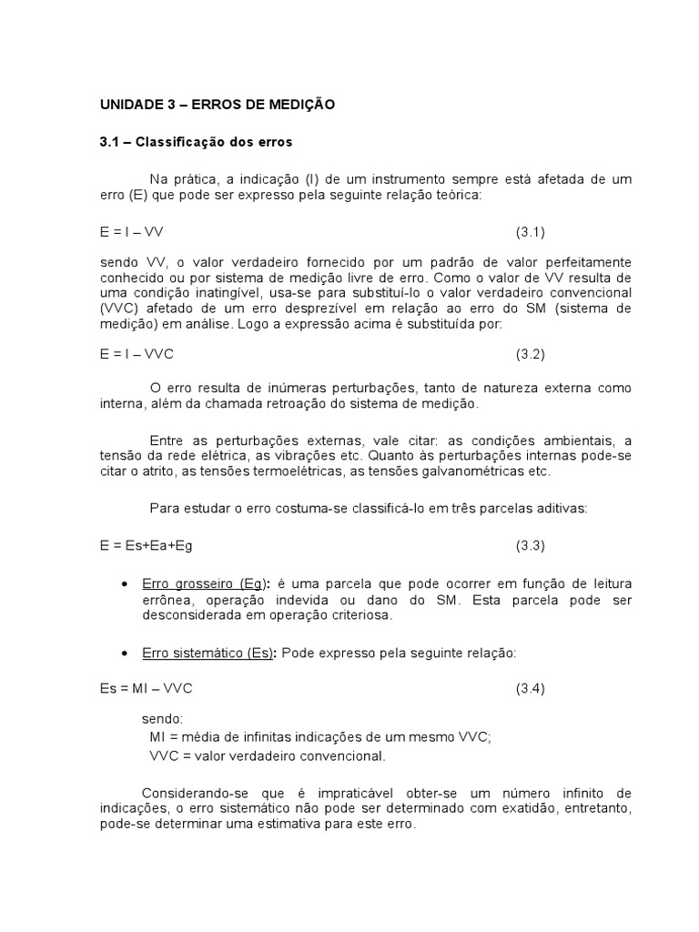 Erros de Medição: Classificação e Causas | PDF | Incerteza | Estimador