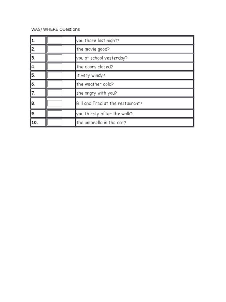 WAS/WHERE Grammar Exercises | PDF | Language Arts & Discipline | Wellness