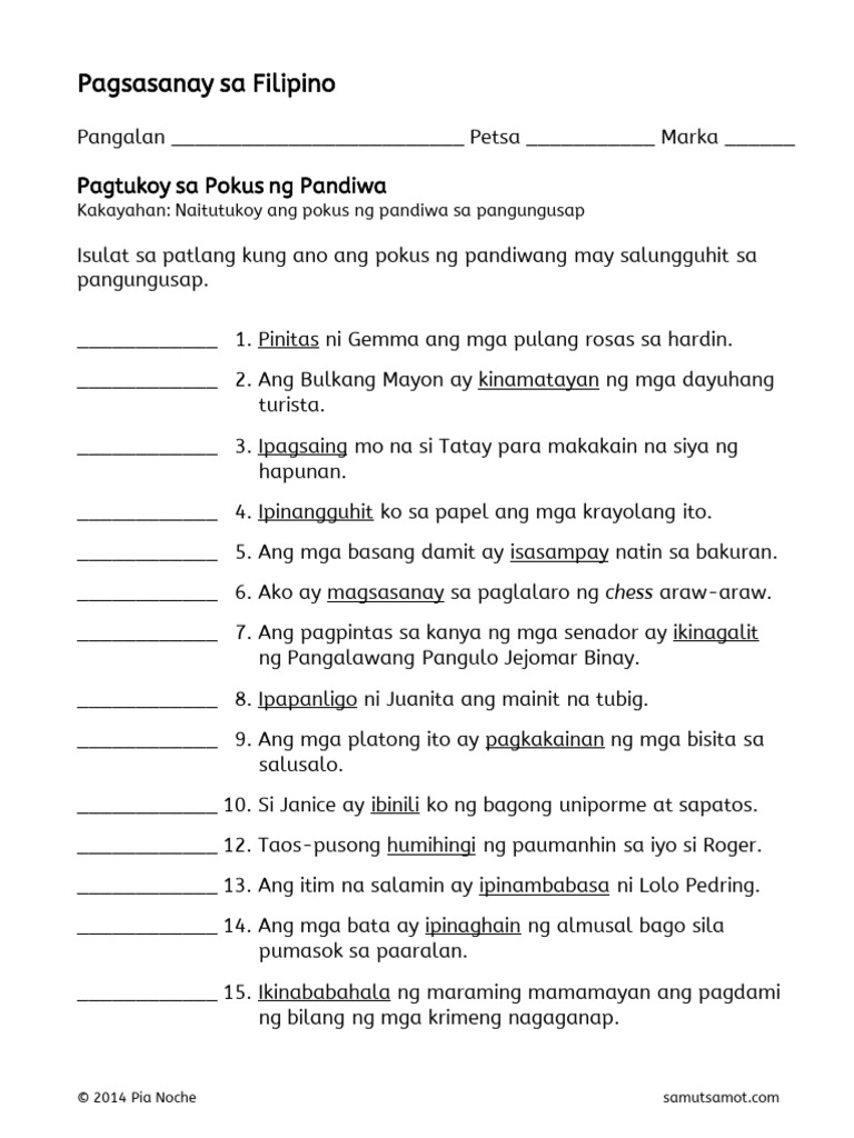 Pokus Ng Pandiwa Answer Key