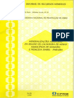 MineralizaÃ Ã Es AurÃ Feras Da RegiÃ o de Cachoeira de Minas, MunicÃ Pios de ManaÃ Ra e Princesa Isabel, ParaÃ Ba
