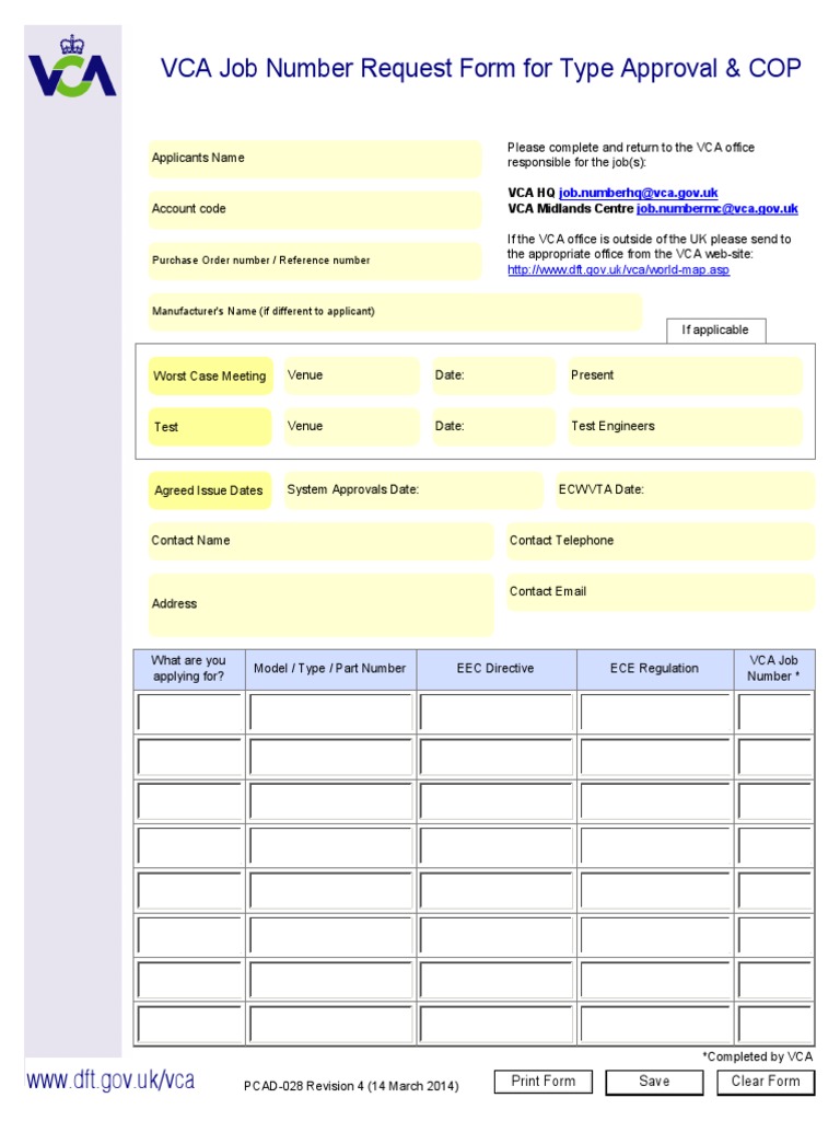 VCA Type Approval Job Request Form | PDF | Confidentiality | Invoice