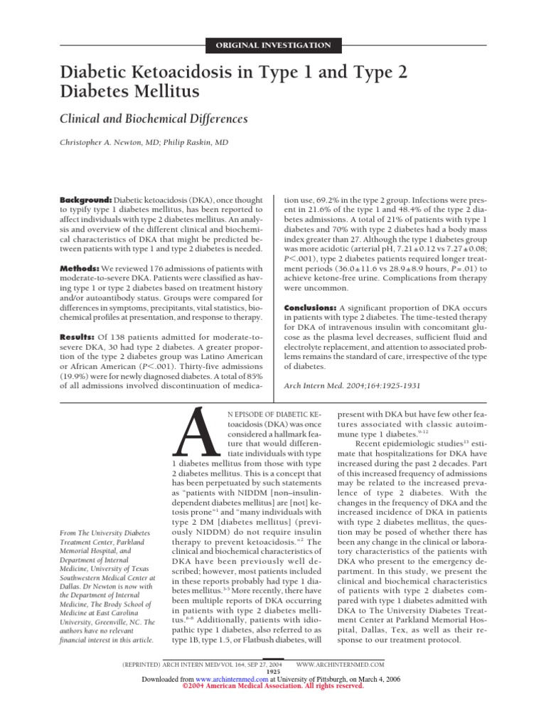 Diabetic Ketoacidosis in Type 1 and Type 2 Diabetes Mellitus | PDF ...