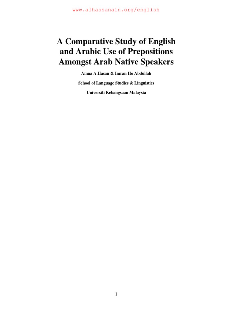 Arabic vs. English Prepositions Study | PDF | Preposition And ...