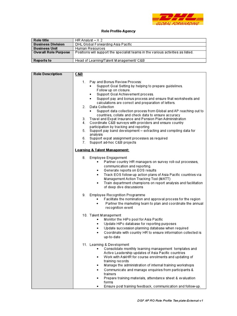 HR Analyst Role at DHL Global Forwarding | PDF | Talent Management ...