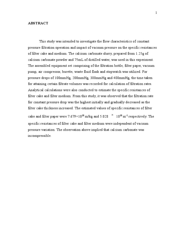 Vacuum Filtration Experiment PDF Filtration Chemical Engineering