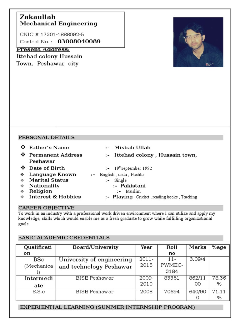 Mechanical Engineering Graduate CV | PDF