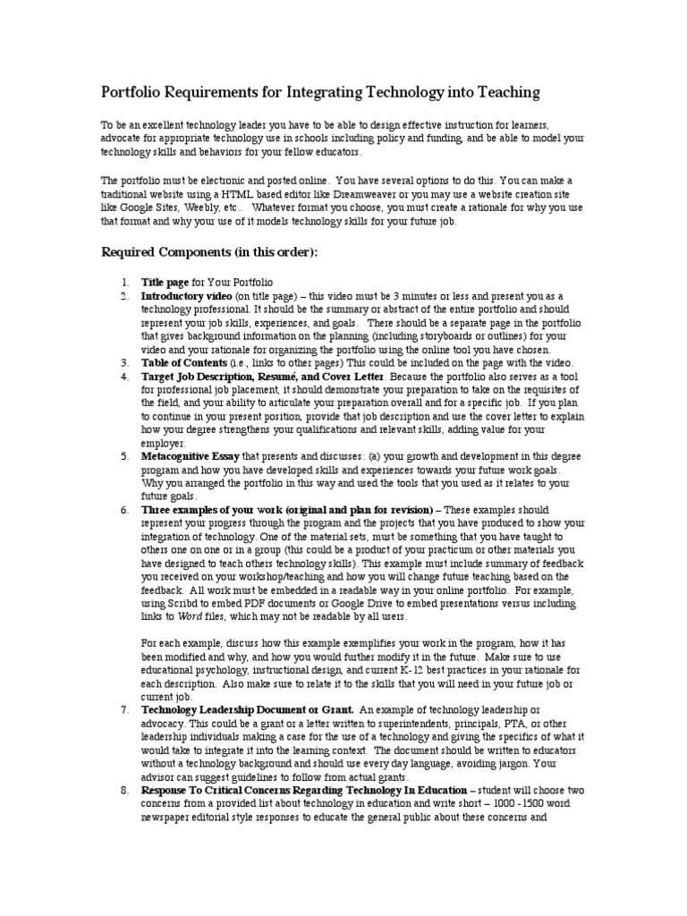 Portfolio Requirements Fall 2015 PDF Lesson Plan Educational