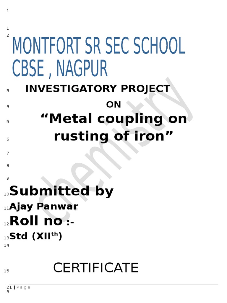 Investigating the Effect of Metal Coupling on Rusting of Iron PDF Rust Electrochemistry
