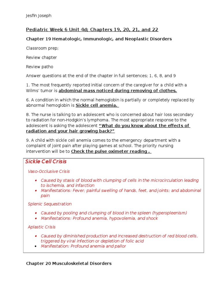 Pediatric Nursing Pdf Sickle Cell Disease Anemia
