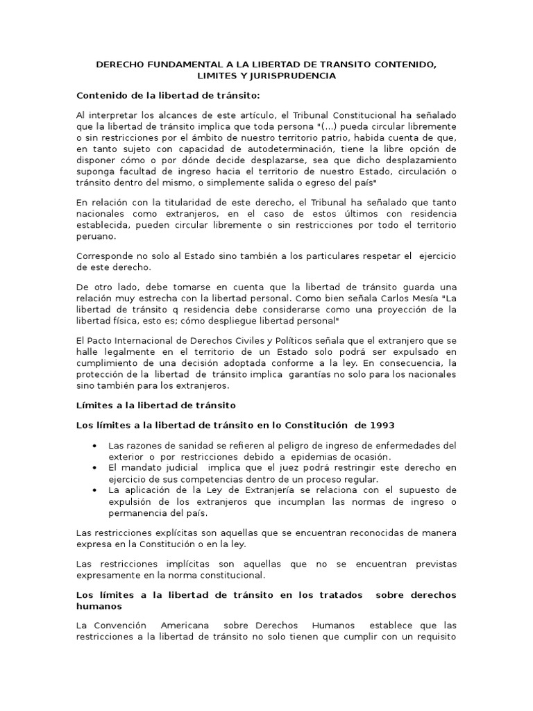 Derecho Fundamental A La Libertad de Transito PDF Derecho Constitucional Habeas corpus
