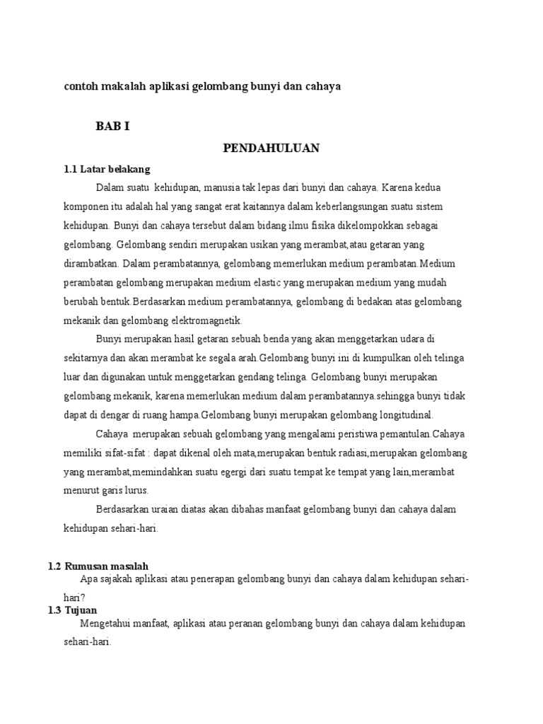 Contoh Makalah Aplikasi Gelombang Bunyi Dan Cahaya