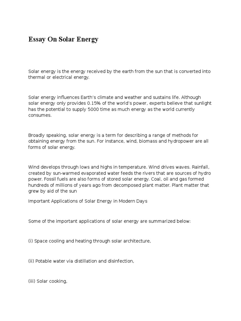 Essay On Solar Energy PDF Solar Energy Photovoltaics