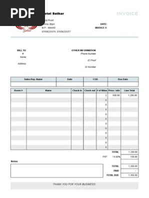 Hotel Bill Format