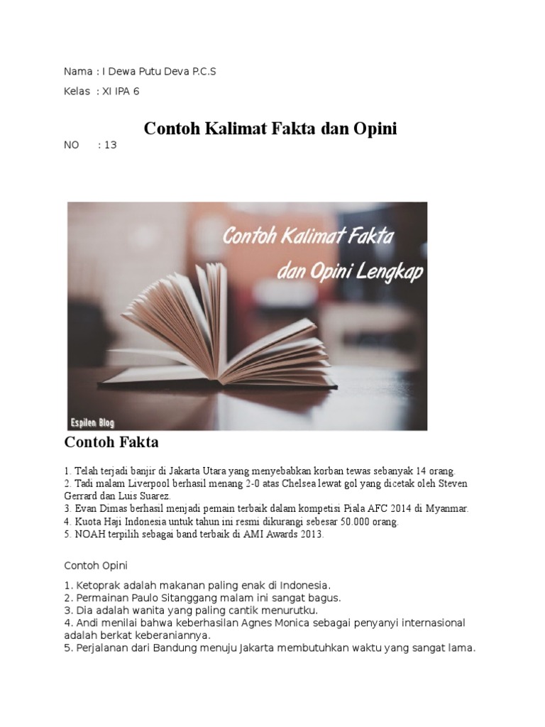 Contoh Kalimat Fakta dan Opini | PDF