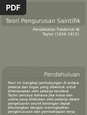 Topik 2 Teori Pengurusan Saintifik Taylor