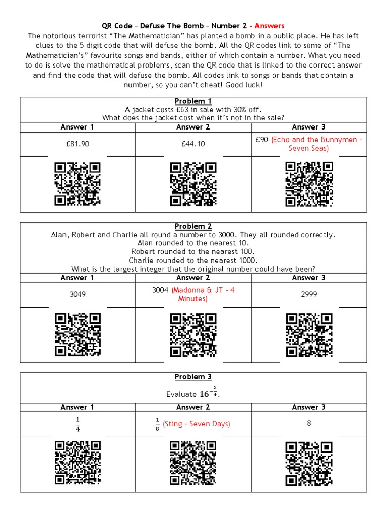 Bomb Defusal Code Puzzle Answers | PDF | Games & Activities | Art