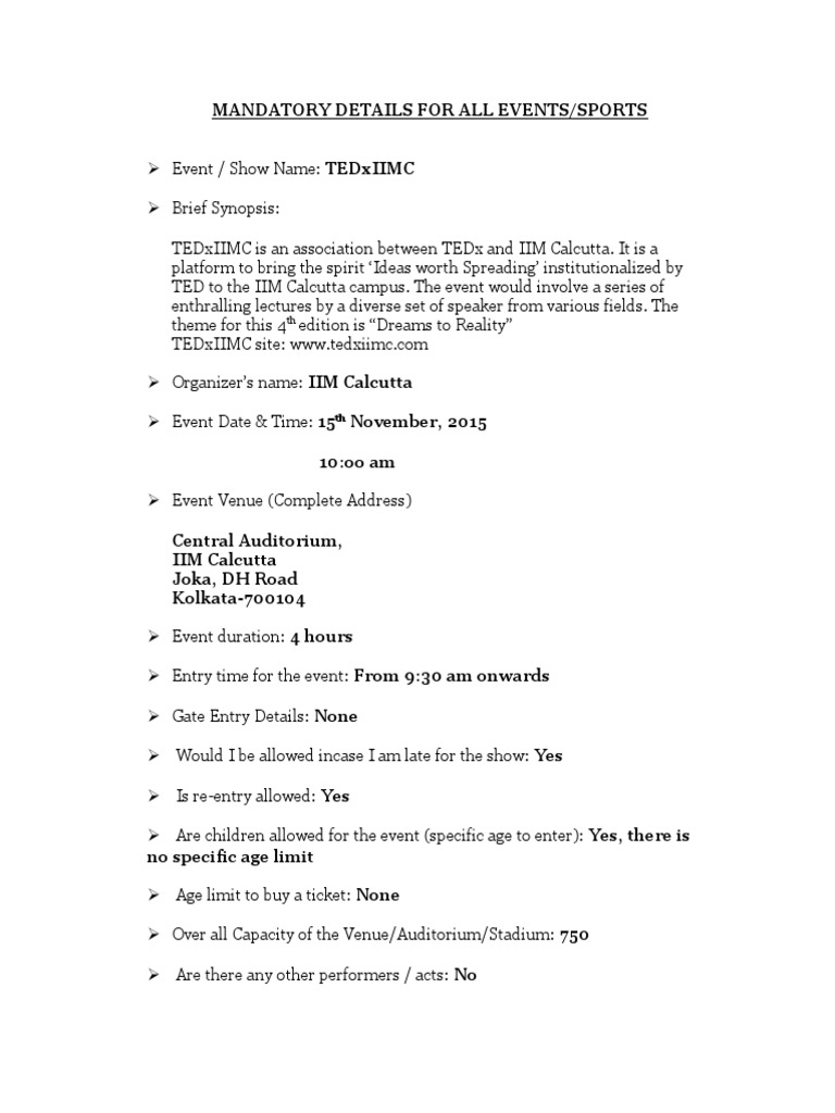 TEDxIIMC Event Details and Tickets | PDF