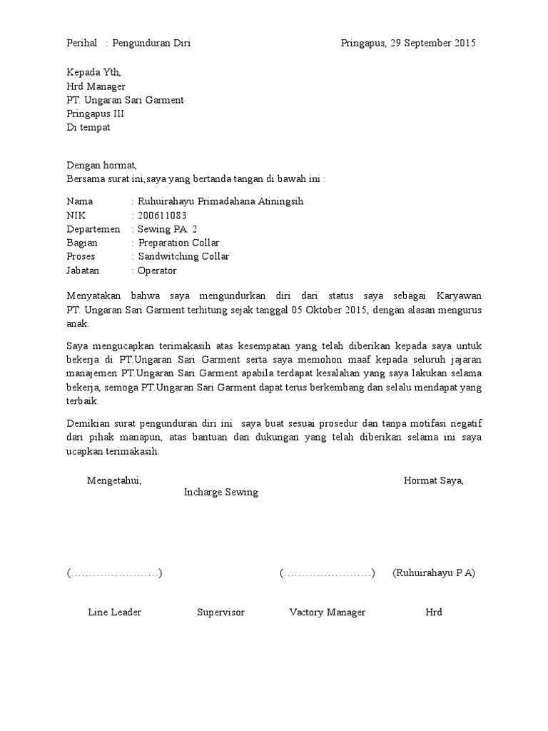 Surat Pengunduran Diri Ruhui Pdf