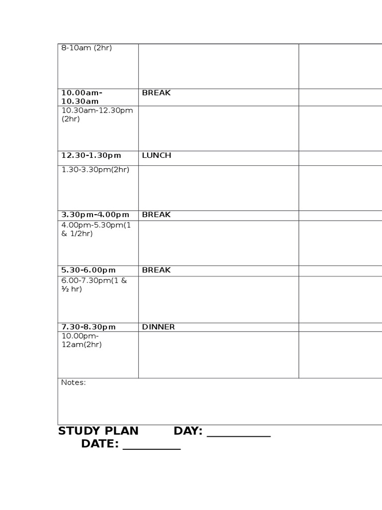 Daily Study Schedule Template | PDF
