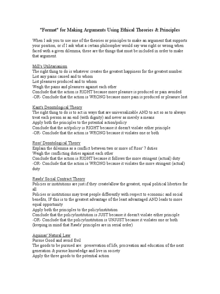 Ethical Argumentation Framework Guide | PDF | Utilitarianism | Ethical ...