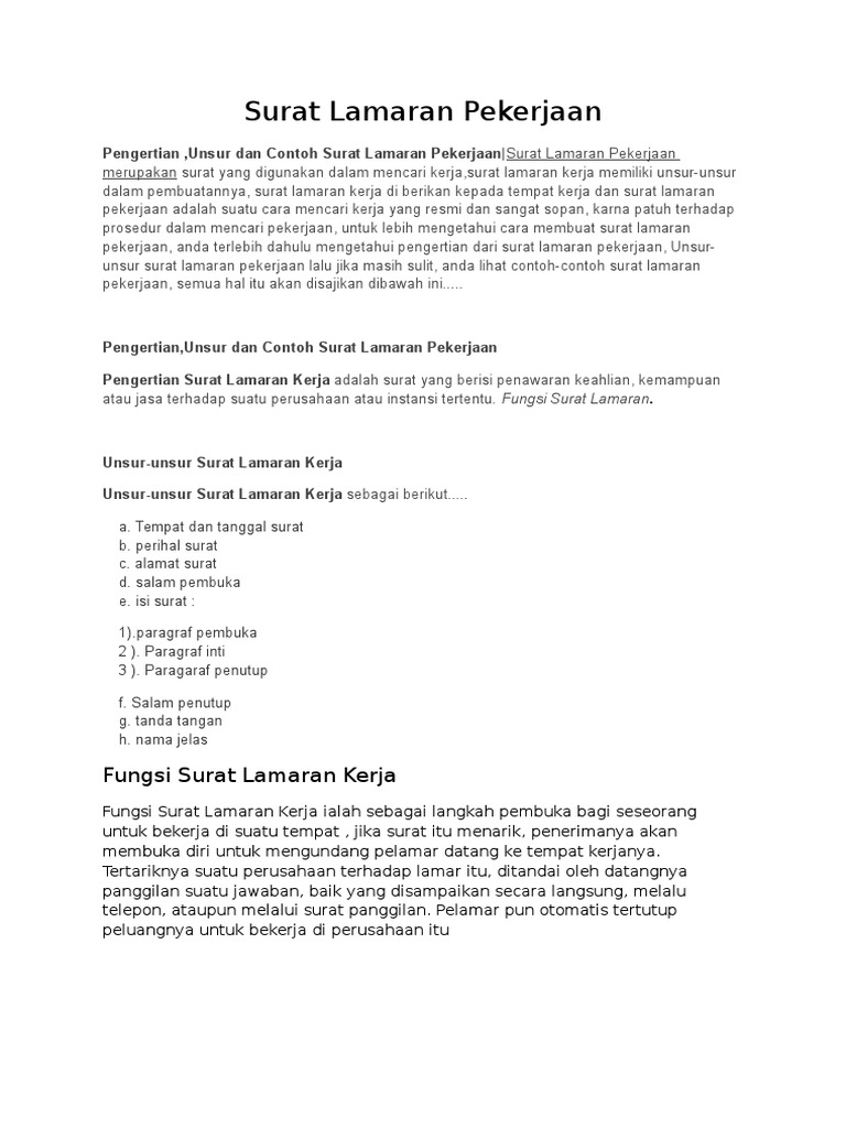 Pengertian Unsur Dan Contoh Surat Lamaran Pekerjaan