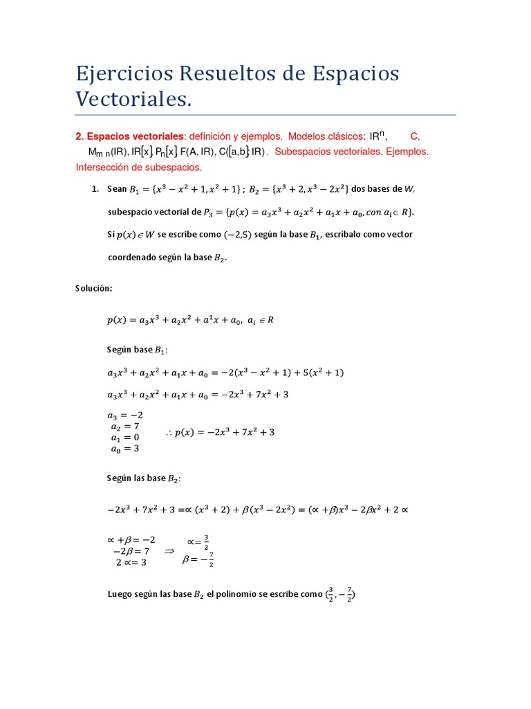 Ejercicios Resueltos de Espacios Vectoriales | PDF | Base (álgebra ...