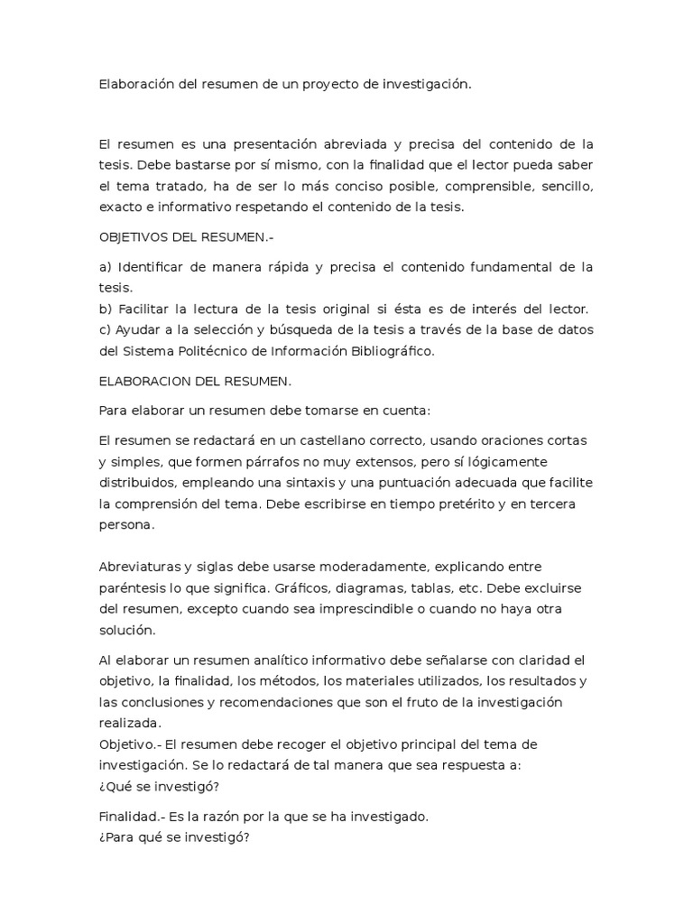 Guía para elaborar un resumen de tesis | PDF | Estudios de idiomas ...