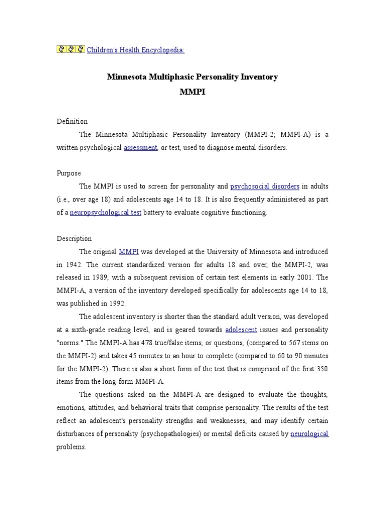 Minnesota multiphasic personality inventory